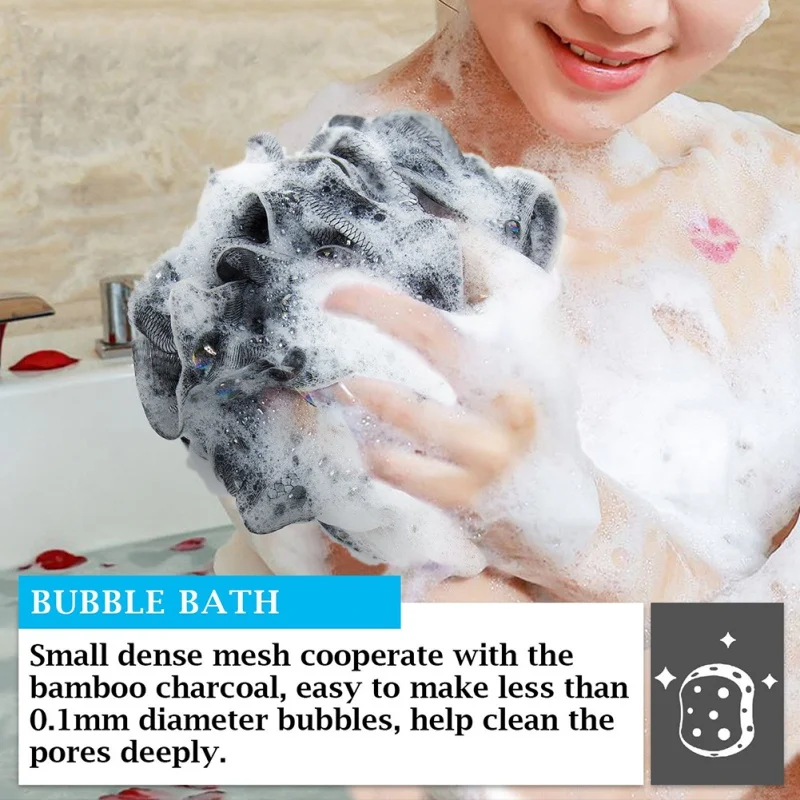 

1pc Bamboo Charcoal Bath Ball Dead Skin Remove Body Scrubber Mesh Shower Flower Bath Rich Bubbles Loofahs Sponge Deep Clean Pouf