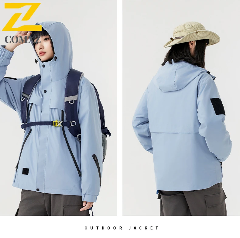 EiAO Workwear Jacket Waterproof Windproof Hiking Outdoor Loose Fit Breathable Solid Color Single Layer Couple Stain Resistant