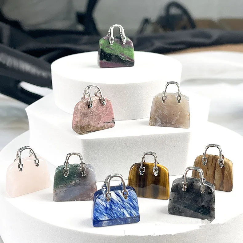 

Natural Stone Mini Bag Ornament Healing Crystal Reiki Gemstone Pendant Crafts Home Decoration Gift