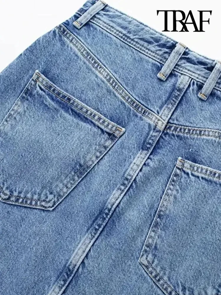 TRAF-تنورة نسائية متوسطة الطول بفتحة أمامية مع جيوب ، عتيقة ، خصر مرتفع ، ذبابة بسحاب ، موضة نسائية 6 TRAF-تنورة نسائية متوسطة الطول بفتحة أمامية مع جيوب ، عتيقة ، خصر مرتفع ، ذبابة بسحاب ، موضة نسائية 6