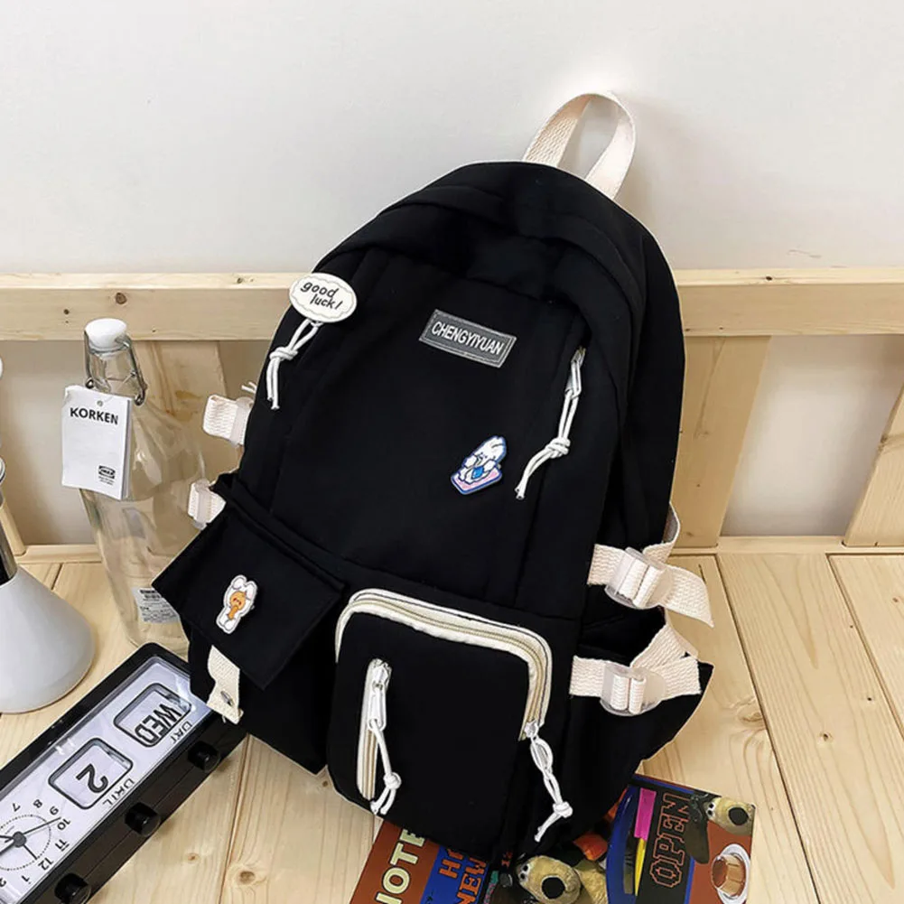 

Simple Fashion Backpack With Bear Pendant Large Capacity Commuting Daypack For Boys Girls