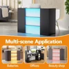 Modern Reception Desk with LED Lights, 63 Inches Front Counter Table with Lockable Drawer & Shelves, Checkout Counter 6