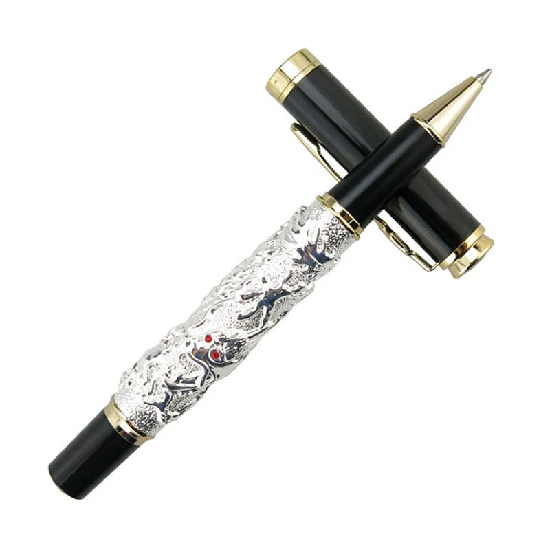 Jinhao Ancient Silver Auspicious Dragon Carving Embossing Roller Ball Pen Refillable Professional Office Stationery Writing taw weo unisex ethnic style leather belt men s and women s belt auspicious pattern embossing belt