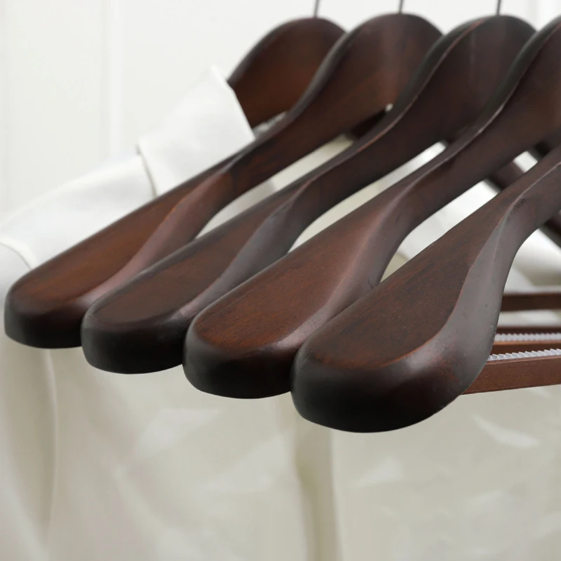 Wooden Hanger Black Walnut Wood Coat Hanger Solid Suit Rack With Metal Hook Anti-skid Shoulder Seamless Clothes Drying Rack 4