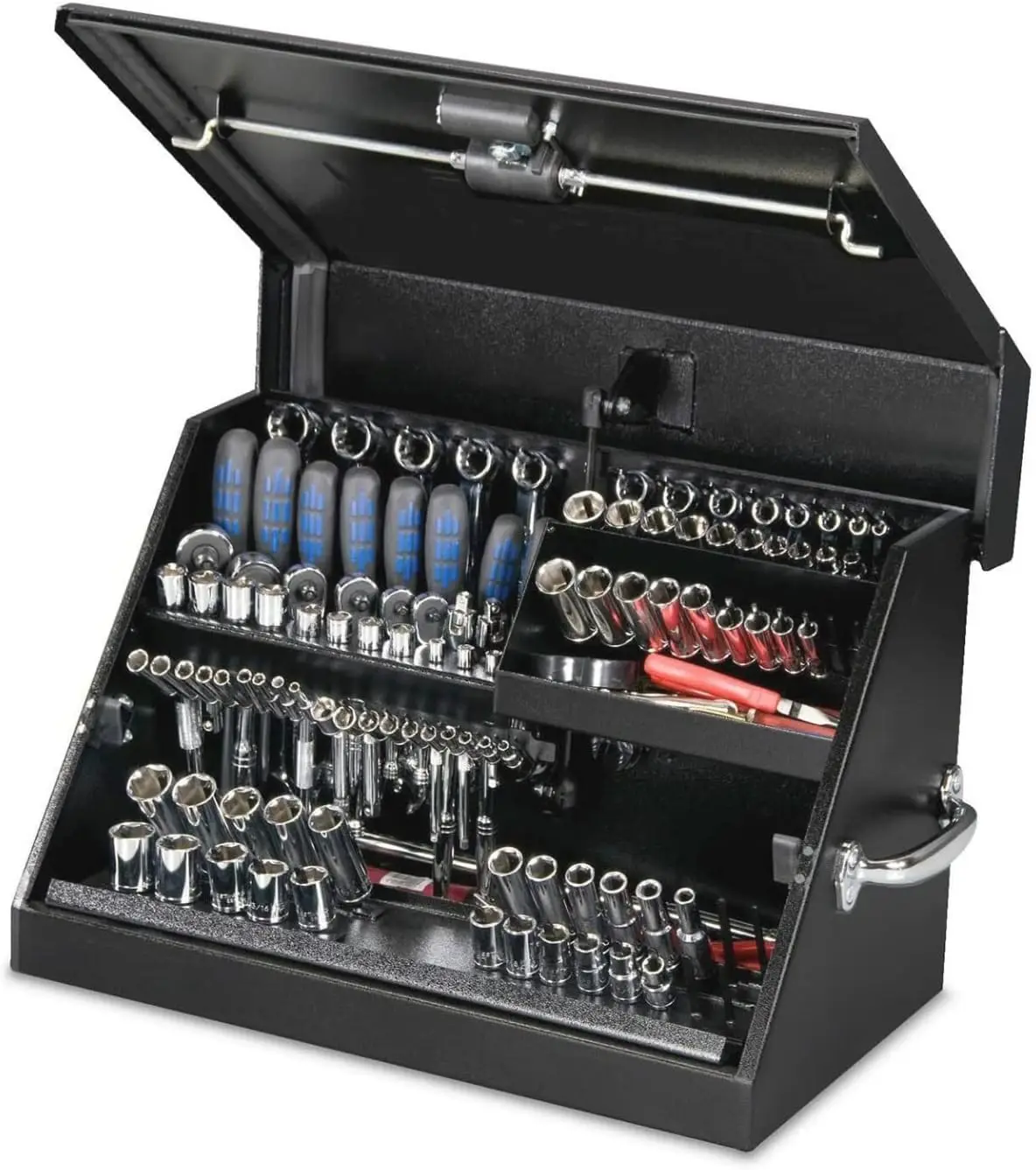 22.5-Inch Portable TRIANGLE Toolbox – Heavy-Duty Steel Construction – Metric and SAE Storage Chest 4