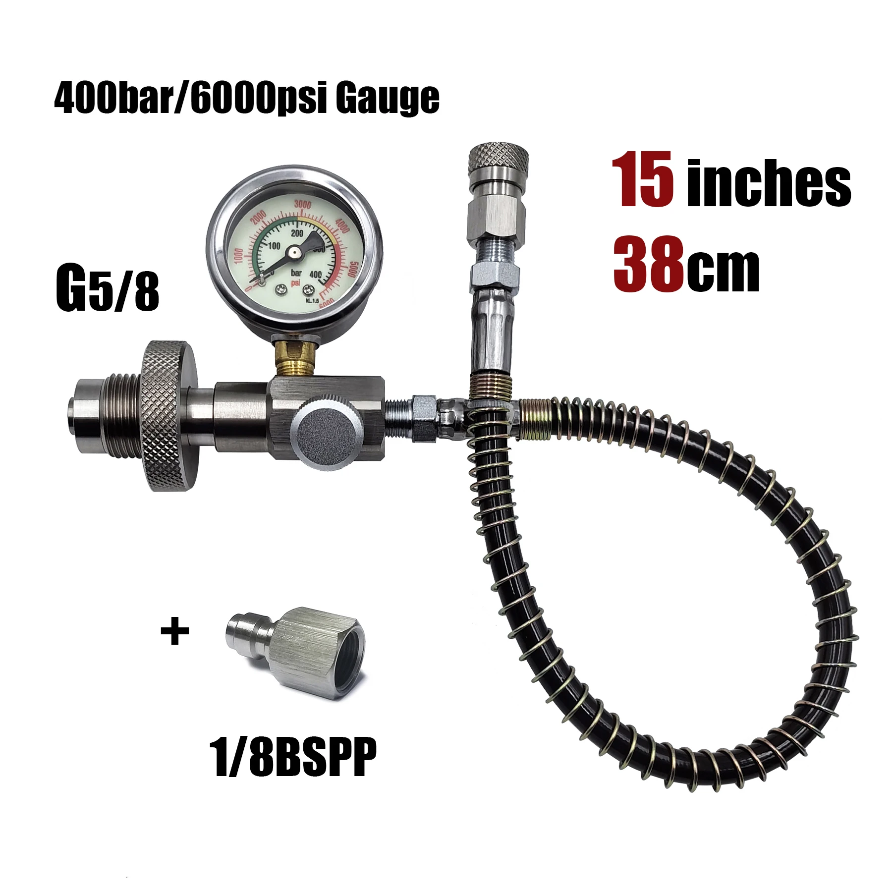 HP 필링 스테이션 충전 어댑터 DIN 커넥터 HPA 스쿠버 다이빙 호스 6000psi/400bar 게이지(큰 탱크에서 작은 병까지)