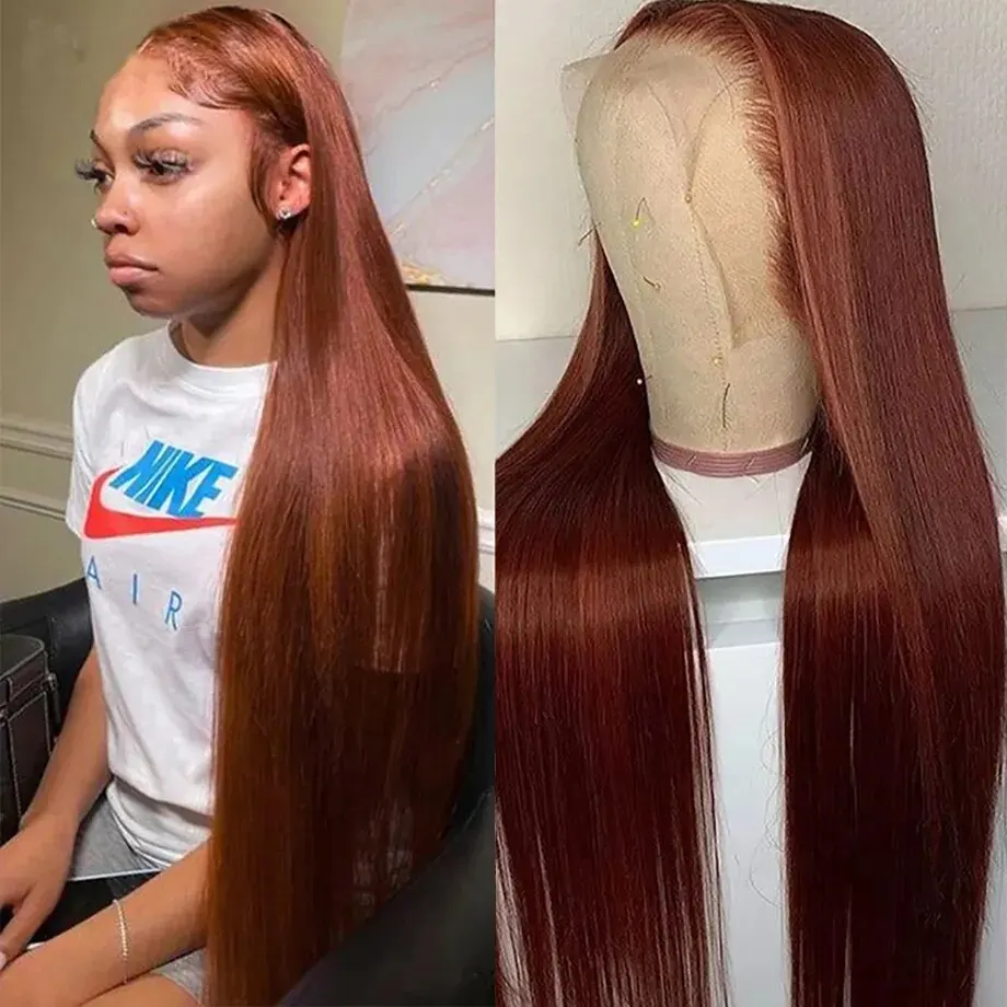 Reddish Brown Straight Lace Front Wigs Human Hair Pre Plucked 13x4 lace frontal wig Dark Red Brown 4x4 closure human hair wig 30