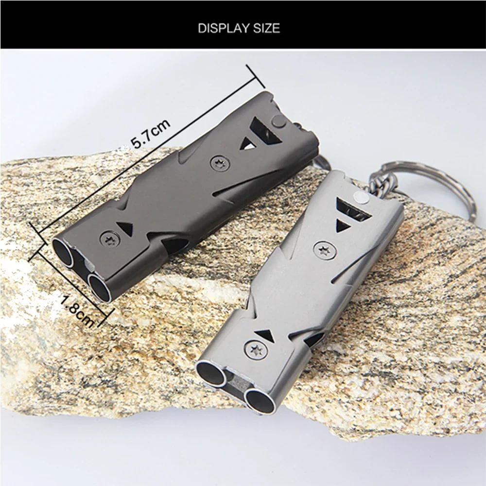 Outdoor Whistle EDC Survival Whistle High Decibel Double Pipe Stainless Steel Alloy Keychain For Camping Hiking Outdoor