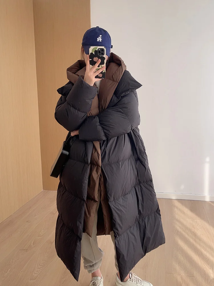 Female Fashion Fake Two-piece Parkas Down Jacket Thick Warm Hooded Long Coat Fluffy White Duck Down Jacket New Winter 2024 6
