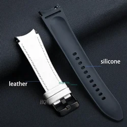 Premium No - Gaps Silicone Leather Watch Strap - Universal Fit - Watch 6 Classic 43mm (White - Black)