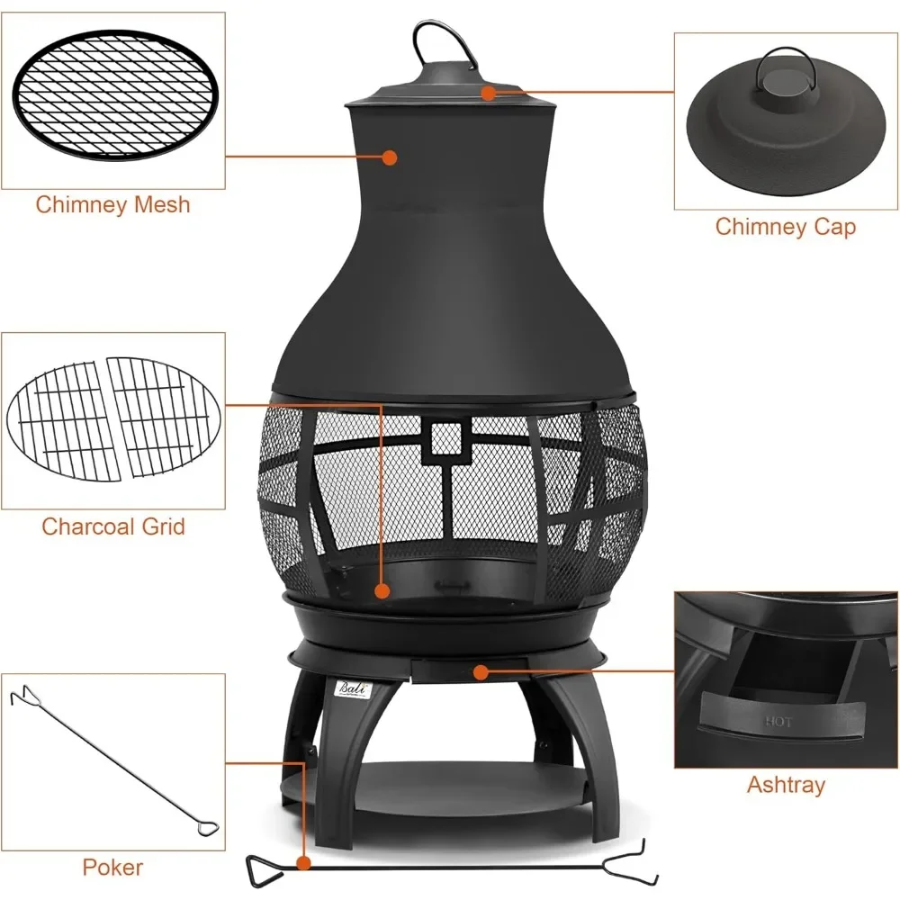 Fire Pit Wood Burning Chiminea Outside Fireplace Patio Small Firepit Brown-Black 5