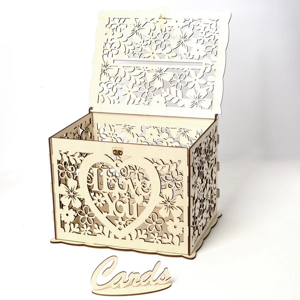 DIY Wedding Card Box Wooden Couple Money Boxes with Lock Hollow Floral  Pattern Wedding Decor Gift Envelope Birthday Supplies New - AliExpress