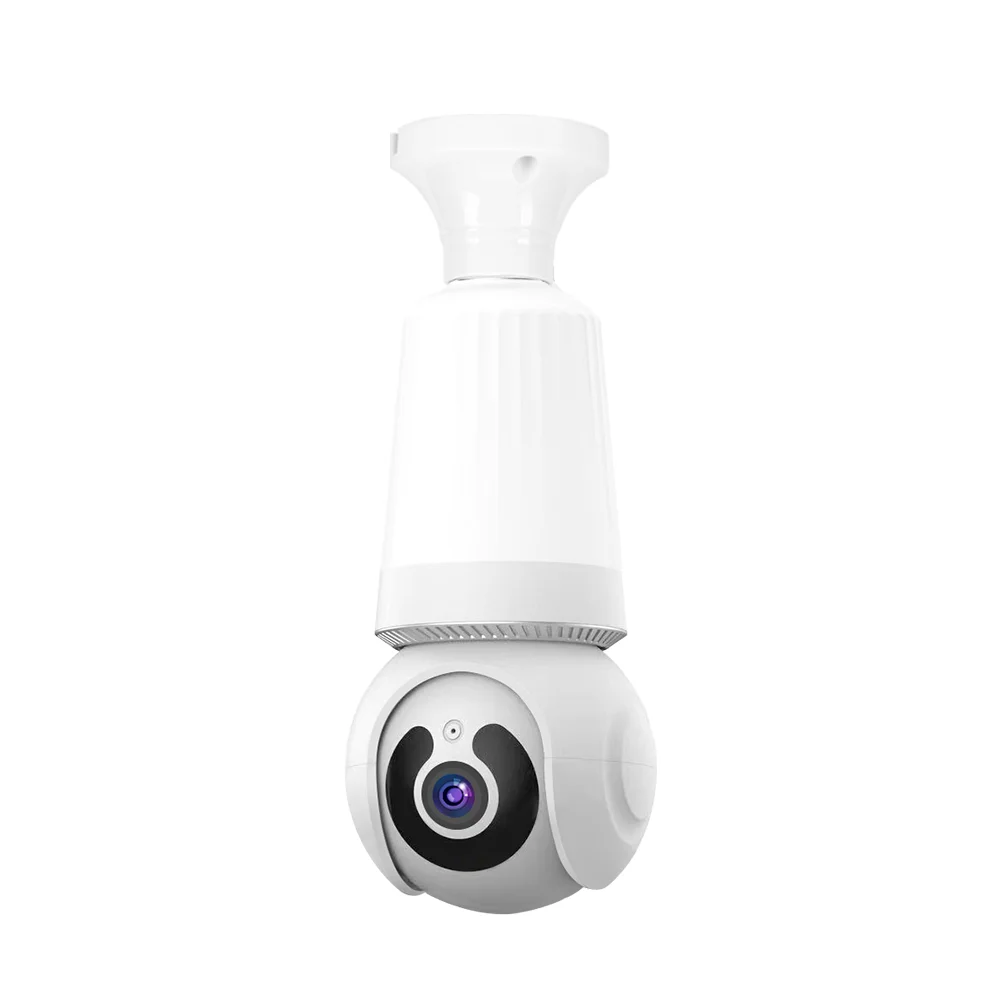 Modern white security camera with a rotating CCTV lens and full-color night vision