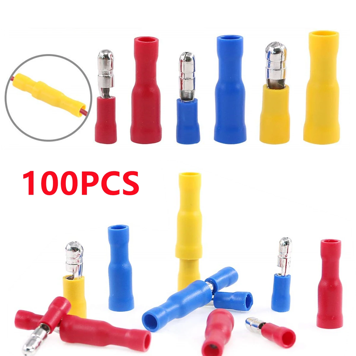 100/50/10 Pz Assortiti Femmina E Maschio Connettore Del Cavo Elettrico Isolato Crimp Butt Bullet Terminali Per Cablaggio Audio 22 ~ 10Awg