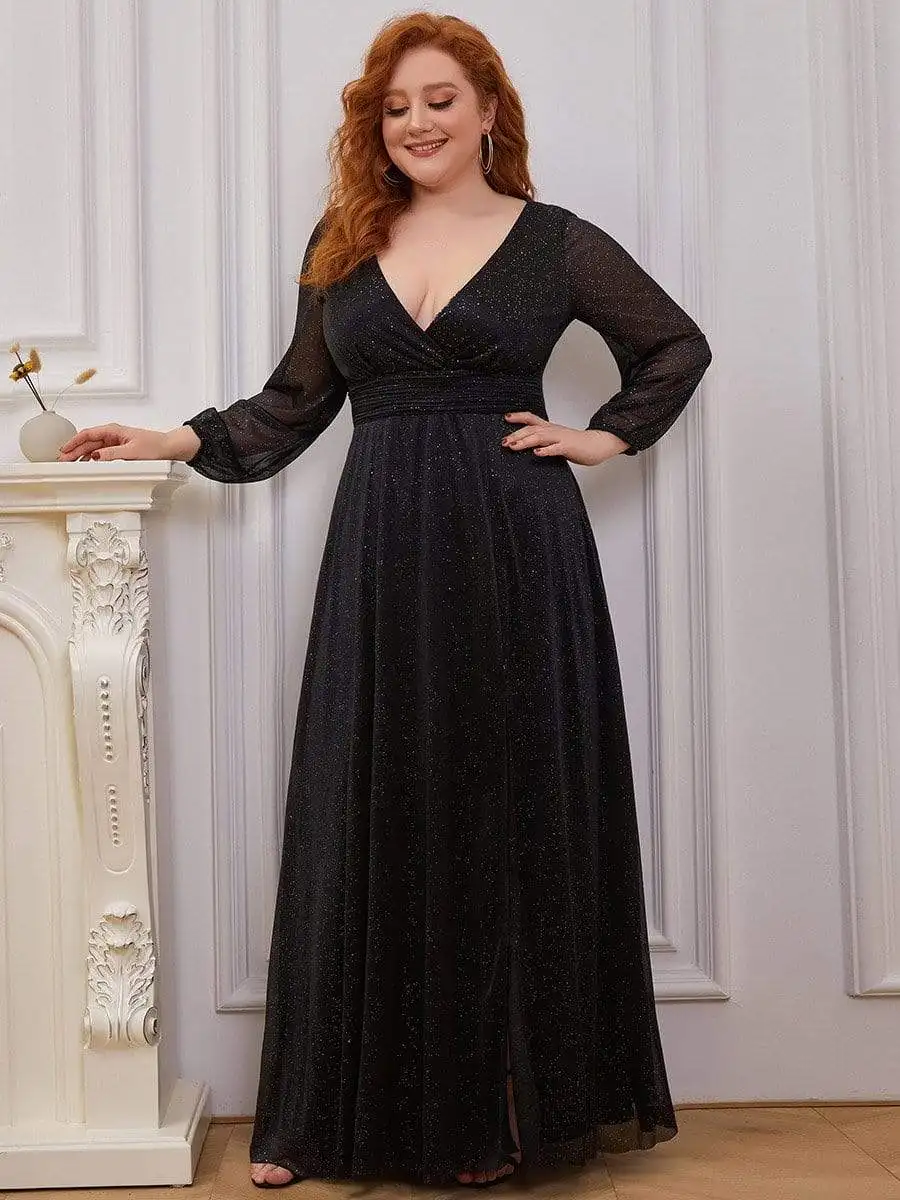 Plus Size Evening Dresses Classic Women's Sequins Sexy Deep V-Neck Shiny Ever Pretty of Black 2024 Bridesmaid dress