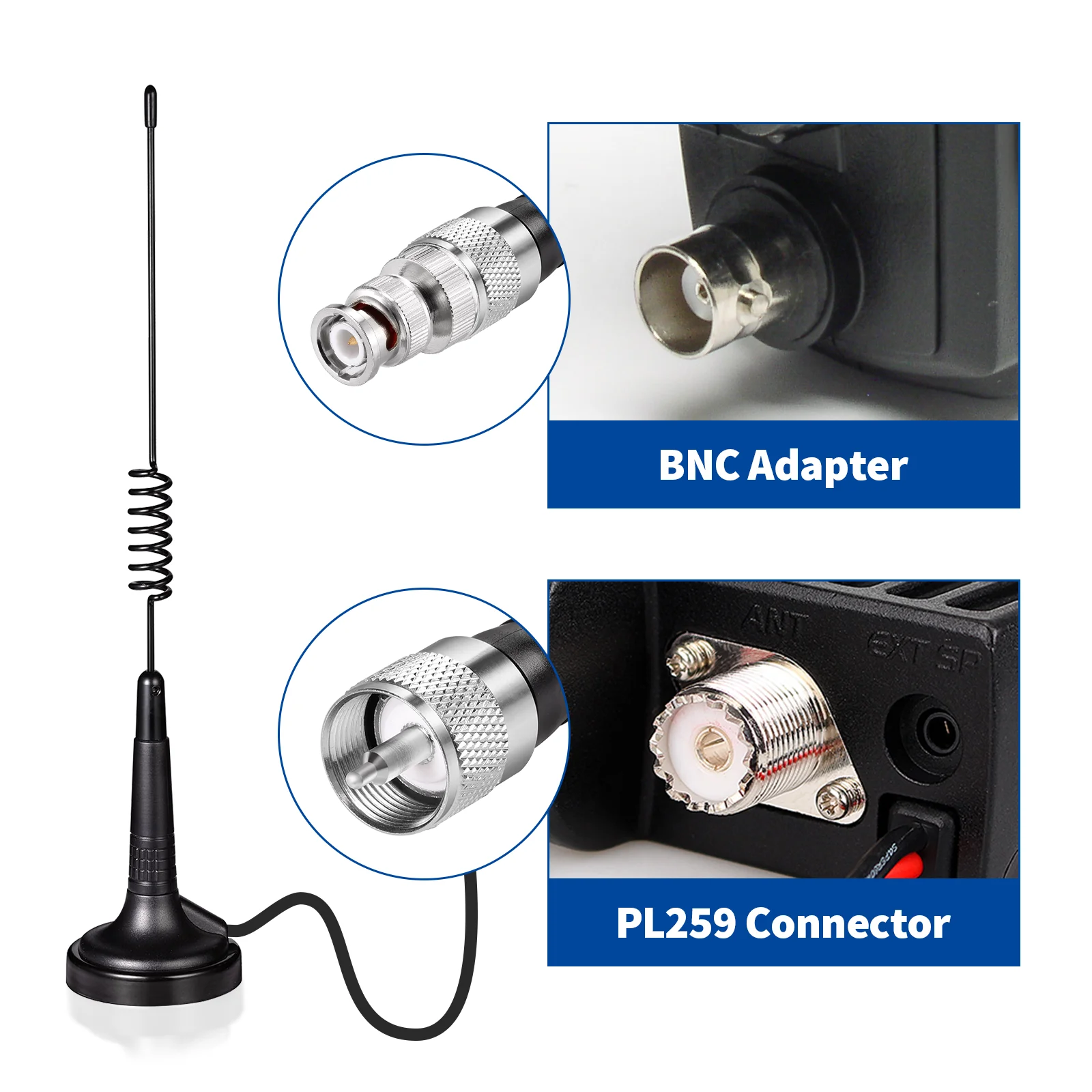 Superbat 27MHz CB Radio Magnetic Base Antenna PL259/BNC Male 13" Omni-Directional for Cobra/Uniden/Midland 3M RG58 Cable