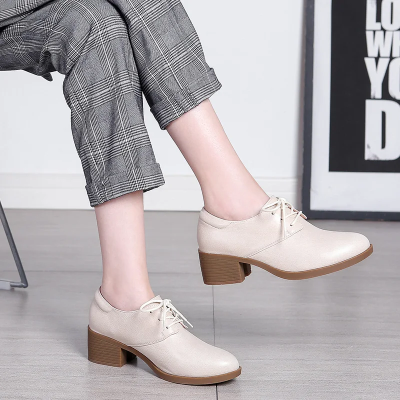 

Leather Work Shoes Women's Black Leather Shoes Feet Wide Fat Dark Shoes Single Shoe Heel Round Head Four Seasons Large Commuter