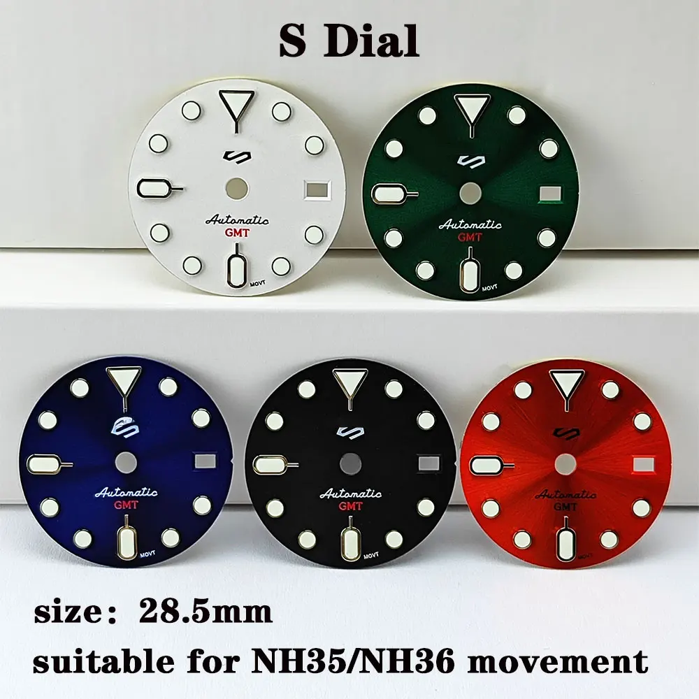 

28.5mm NH35 dial watch dial S dial green luminous suitable for NH35/NH36 movement watch accessories repair tool