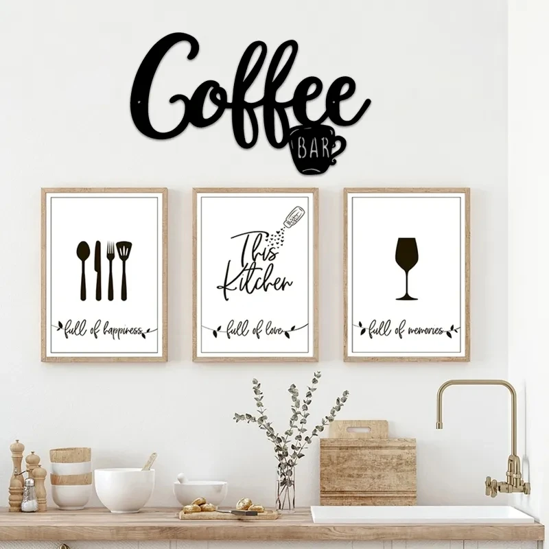 Metal Coffee Sign Tea Cup Bar Sign Hanging Wall Art Decor Coffee Word Letter for Cafe Farmhouse Kitchen Wall Decor