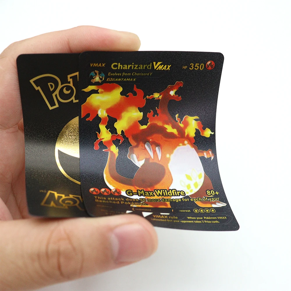 Pokemon Metal Card Spanish Box Gold Black Golden Letters Silver English Vmax Gx Collection Charizard Pikachu Cards Pack Toy Gift