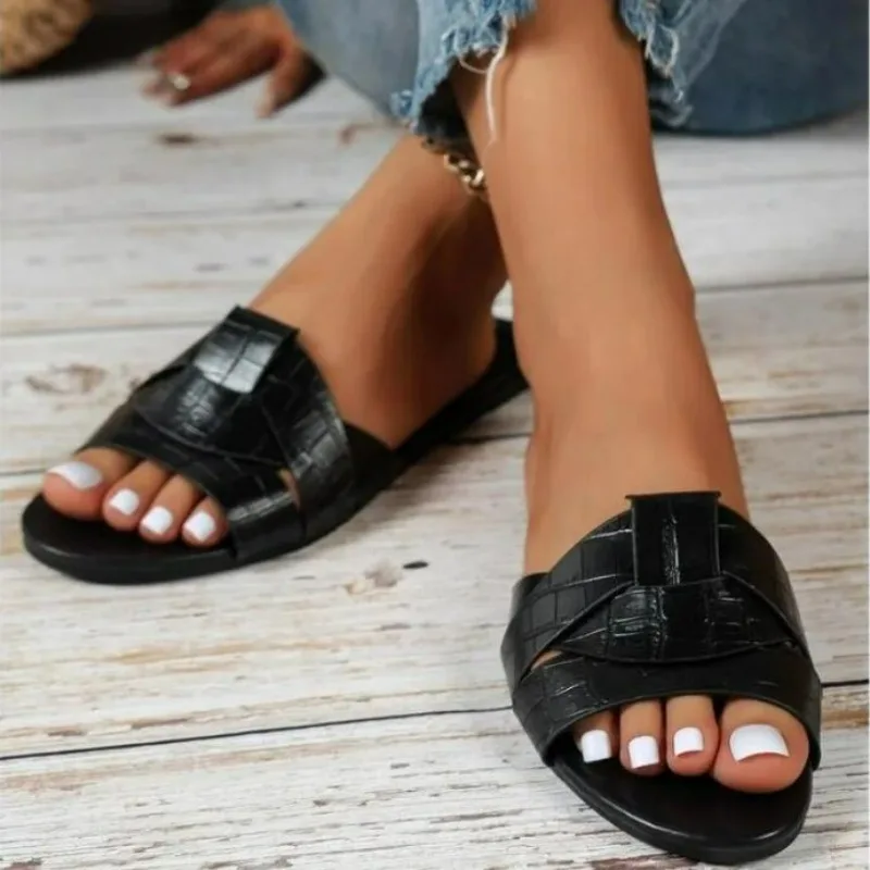 

Дизайнерская обувь, Тапочки на плоской подошве, одна и та же женская обувь, летние тапочки, тканые удобные женские повседневные Тапочки