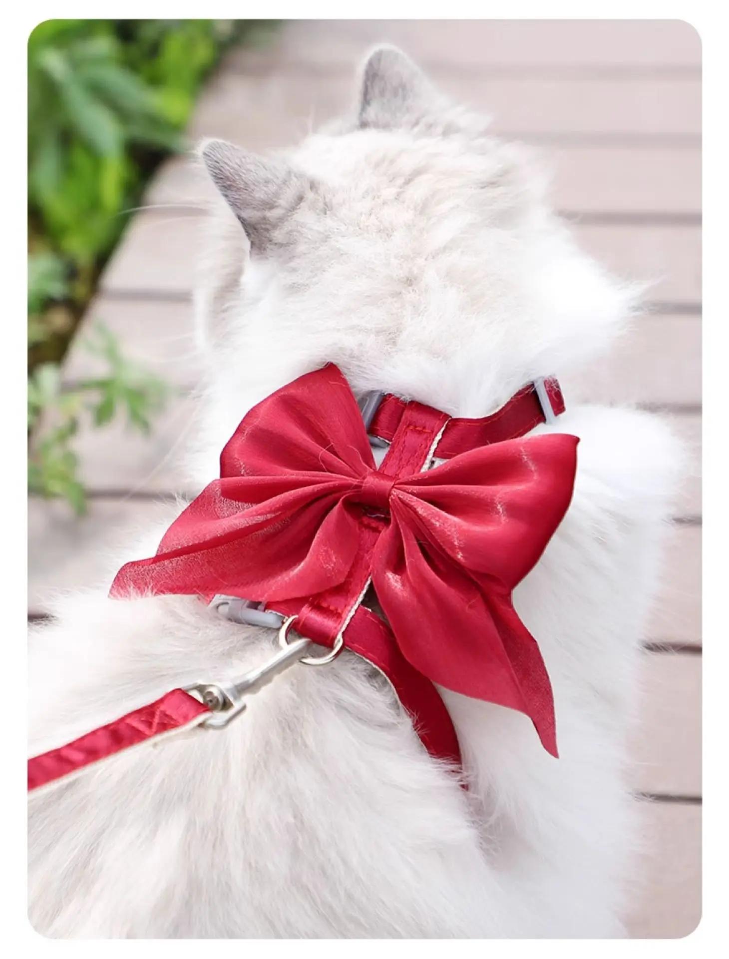 Cat Harness And Leash Set With Bow, Adjustable Escape Proof Vest_voghion.com