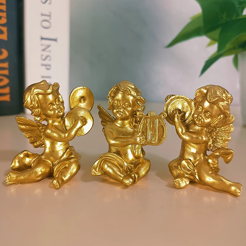 Elegant Gold Resin Fairy Angel Figurine - Charming Music-Themed Statue for Home and Wedding Décor