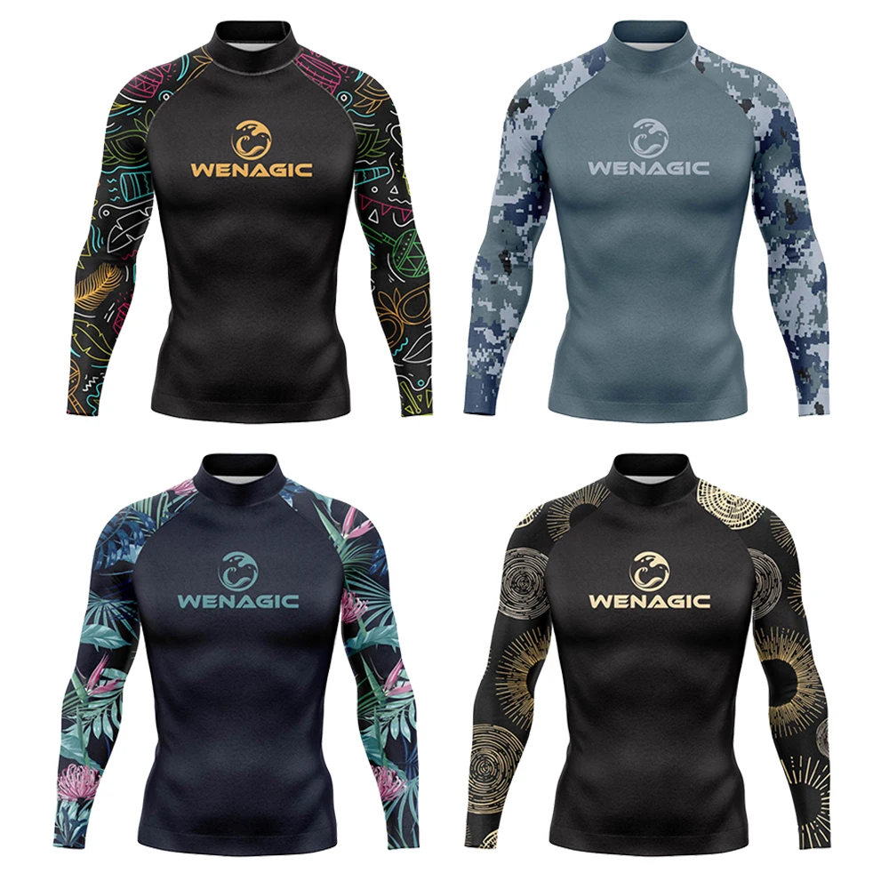 

2023 New Men's Fashion Swimming Top Long Sleeve Sunscreen Split Beach T-shirt Fitness Quick Dry Surfing Diving Swimming Top