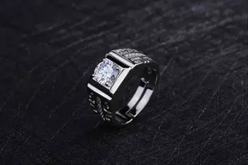 Fascino Anelli in argento sterling 925 per uomo Cristallo brillante Dimensioni regolabili Regali di moda Fidanzamento Matrimonio Gioielli di alta qualità