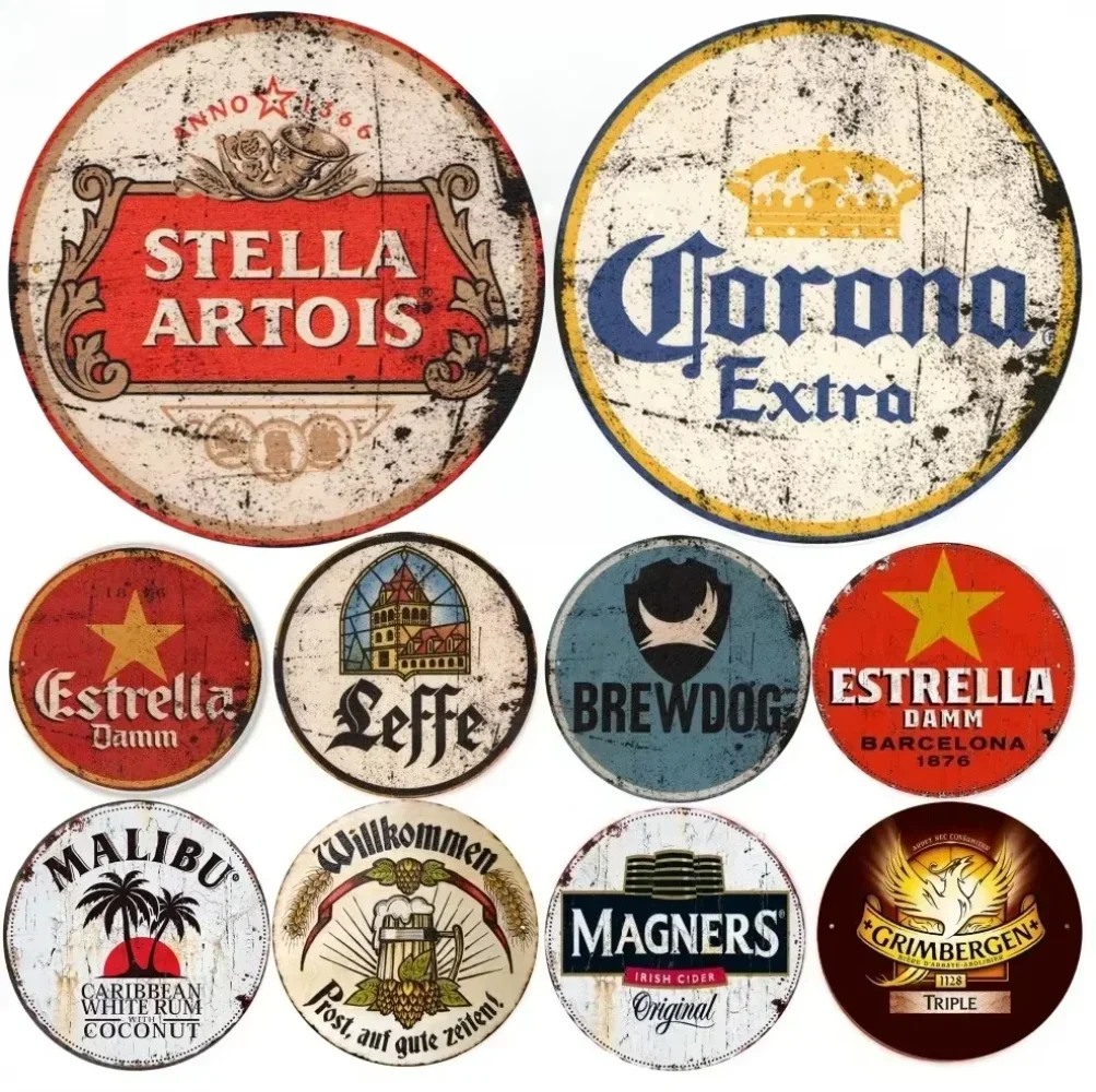 Beer Posters Retro Aluminum Beer Posters Round Metal Signs Ideal for Decorating Pub Bar Club or Man Cave with Vintage Charm and Style