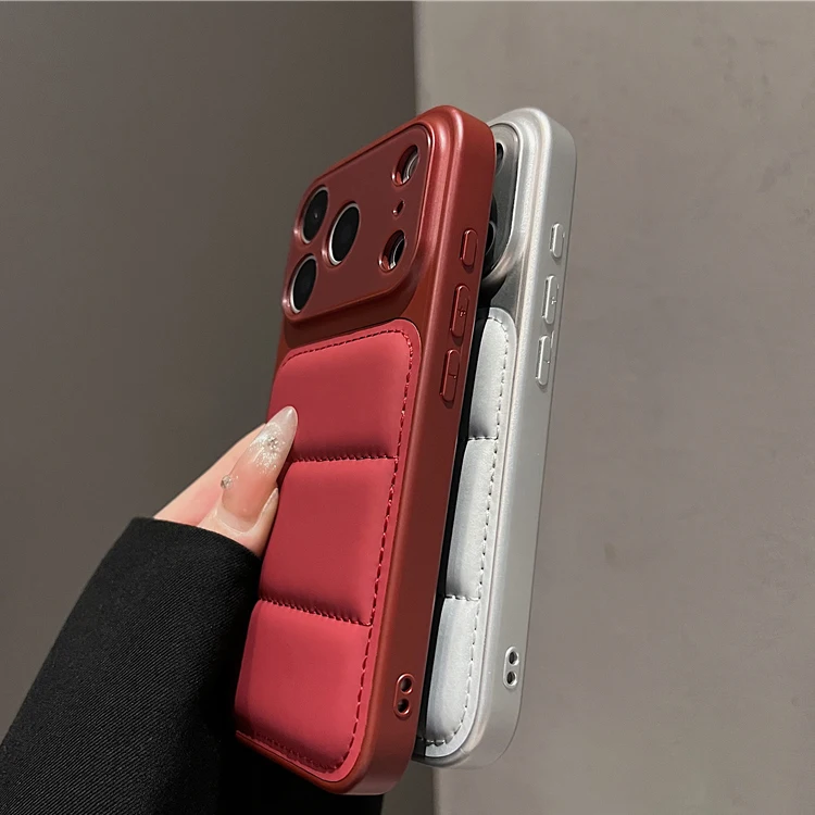 Luxury Down Jacket Phone Case with Shockproof Dual-Layer Armor and Large Window Cover