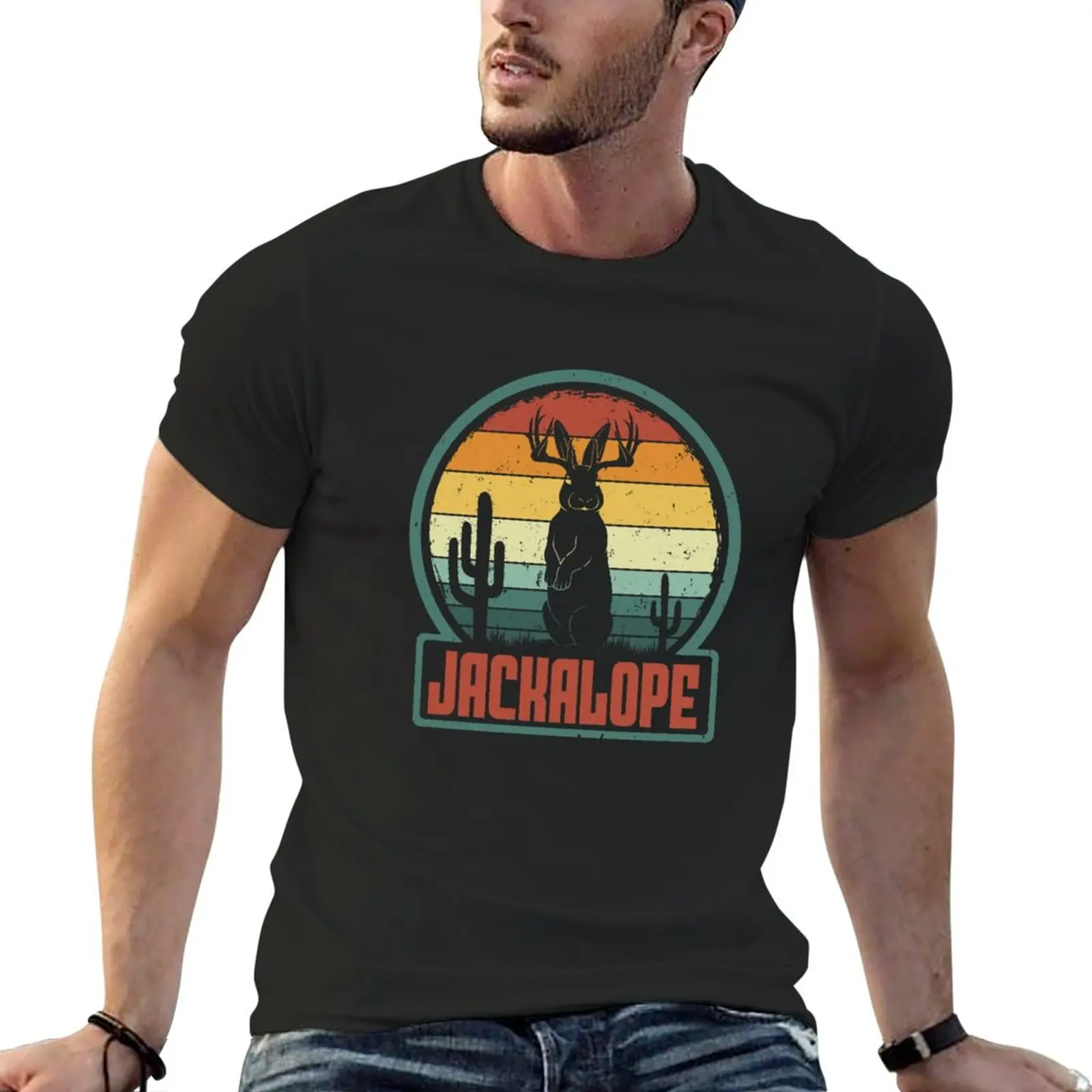 Jackalope - Retro Vintage - Wild Hare Rabbit Con Antler Cryptid Gift T-Shirt Grafica Camicetta New Edition Magliette Alte Da Uomo