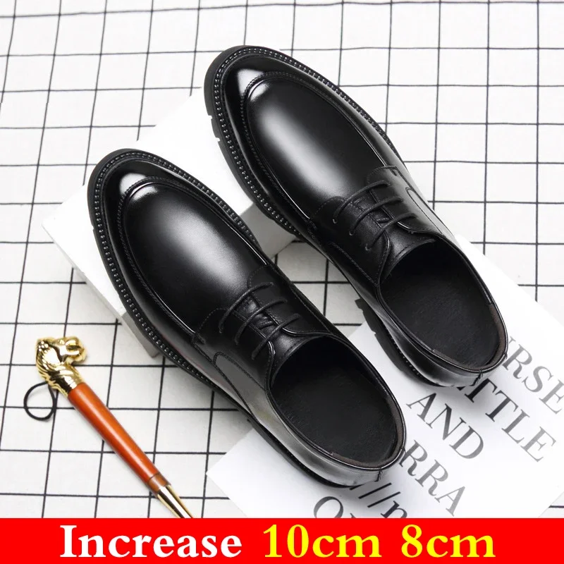 Brand Genuine Leather Sneakers Men Elevator Shoes Platform Heels 8/10cm Height Increase Heightening Shoes Man Dress