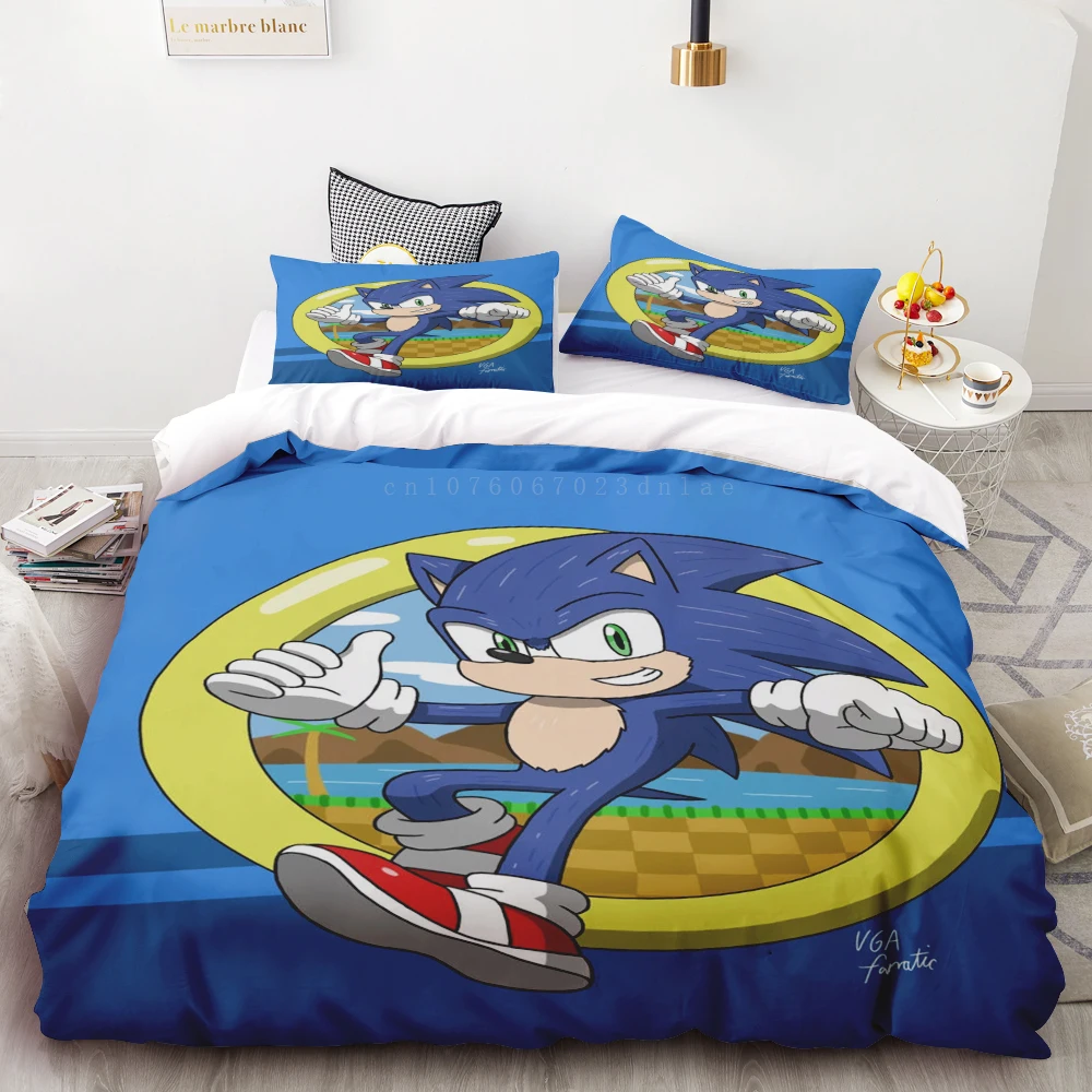 thumbnail image 1 of Juego de edredón de 3 piezas con estampado digital 3D de Sonic Boy, suave, 100 % poliéster, tamaño king, para decoración del hogar, regalo para adolescentes y niños, 1 of 5