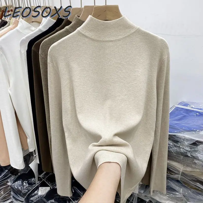 

2023 Autumn and Winter New Half Turtleneck Sweater Women's Long Sleeve Inner Wear Sweater Women Winter Basic Knitted Shirt / Top