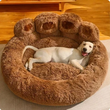 Large Fluffy Dog Bed Cat Pet Sofa Cute Bear Paw Shape Comfortable Cozy Pet Sleeping BedsSoft Fluffy Cushion Dog Bed Pet Products