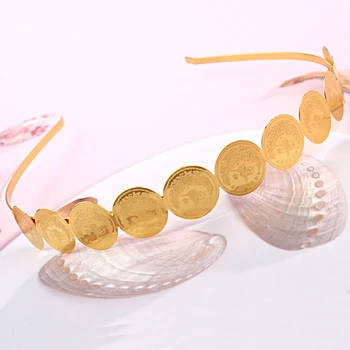 결혼식용 아랍어 동전 헤드 피스, 금도금 헤어 클립, 민족 디아데마 파라 엘 펠로 무제, 중동 패션 금속 헤어웨어