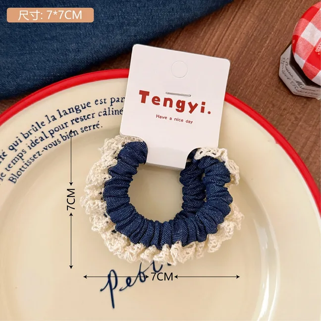 Women's High-Quality Denim Lace Hair Scrunchies Set - Cute & Sweet Elastic Hair Bands