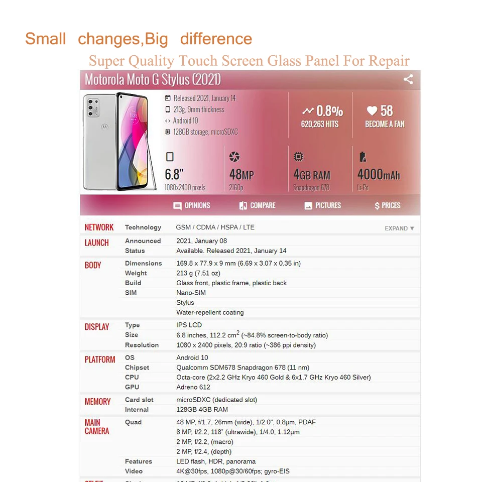 10Pcs/Lot For Motorola Moto G Stylus 5G 2021 2022 2023 Touch Screen Panel Lens LCD Front  Outer Glass With OCA Replacement