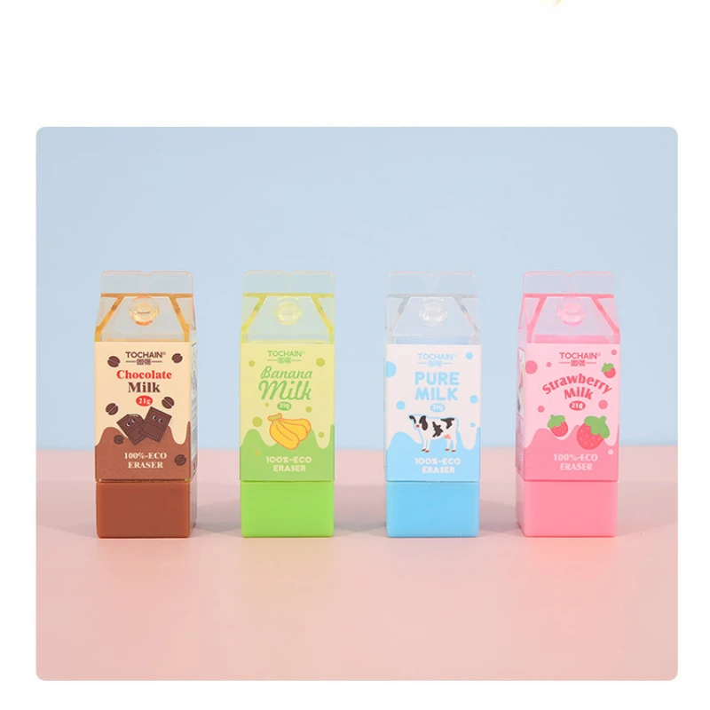 Kawaii Milk Carton Shape Pencil Eraser for Kids Gift School Supplies pencil eraser