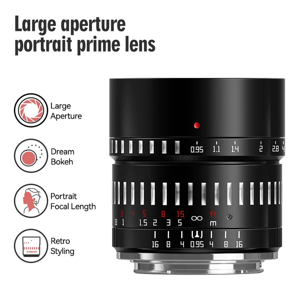 

TTArtisan 50mm F0.95 APS-C Large Aperture Manual Focus Lens For Sony E Fuji X Nikon Z Canon M R Sigma Leica L Olympus M4/3 Mount