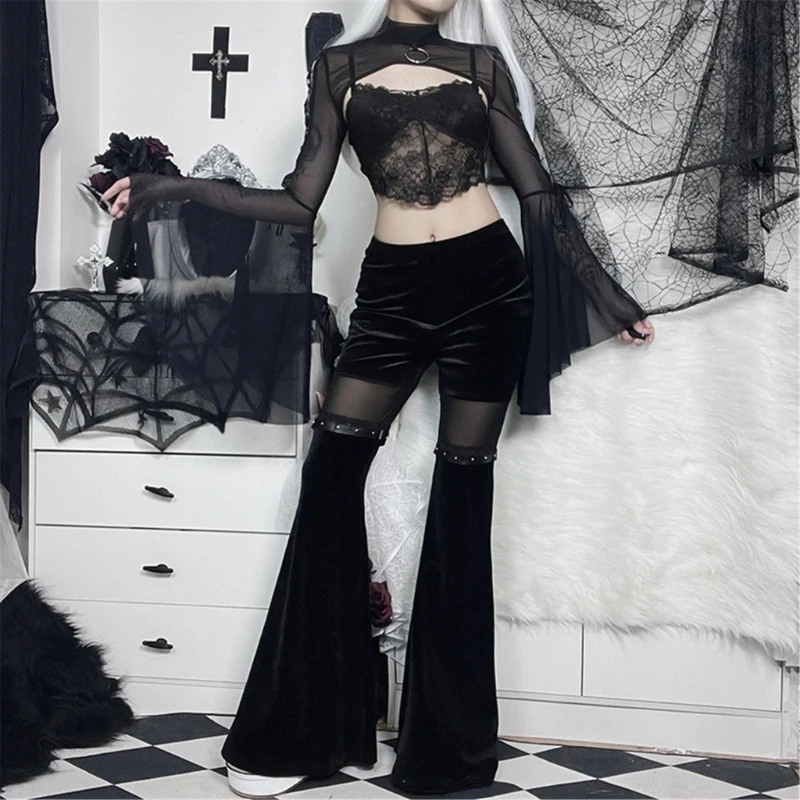 Goth Collar Long Sleeves Y2k Lace Crop Top Shrug