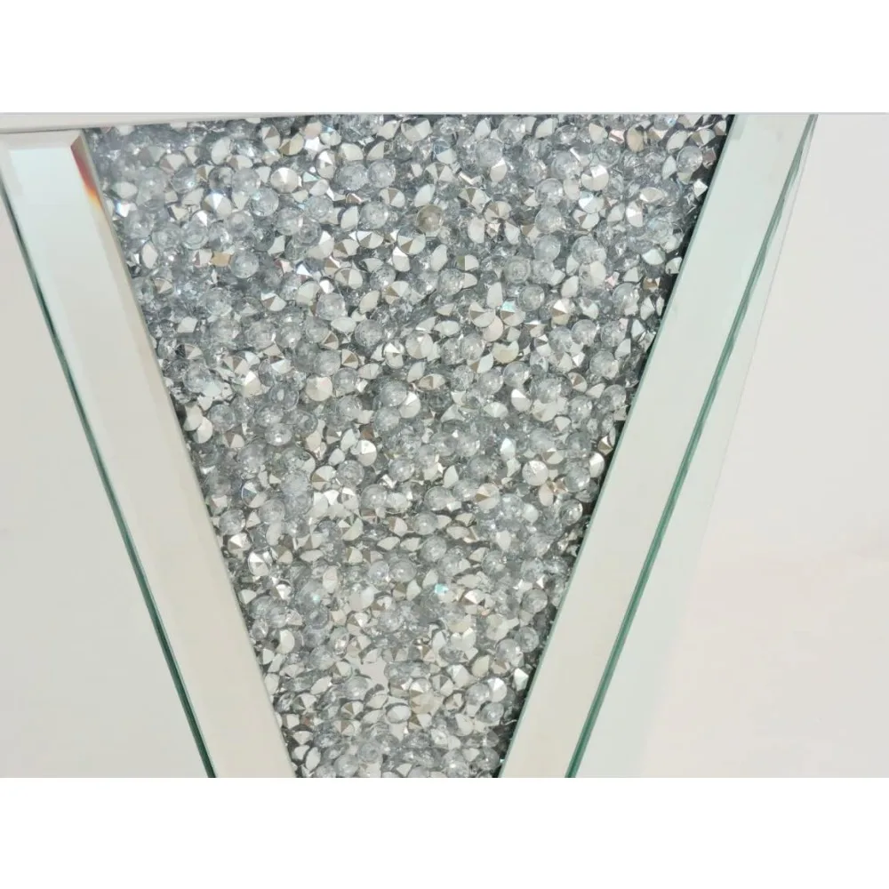 Silver Mirrored End Table, Crystal Inlay Side Table Accent Table, Small Mirrored Coffee Table for Living Room 6