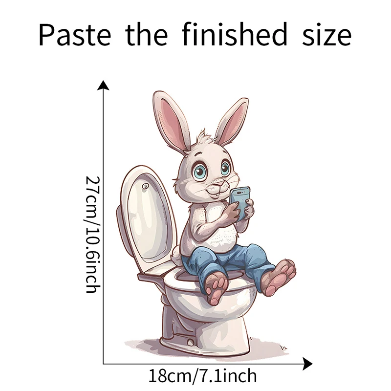Cartoon Pink Rabbit Toilet Water Tank Toilet Stickers Home Decoration Wall Stickers Self-Adhesive Decor Decals Bathroom 1PC