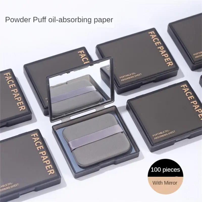 Convenient Generic Oil Absorbing Paper Facial Oil Absorbing Refreshing Mirror Face Blotting Paper With Powder Puff Storage