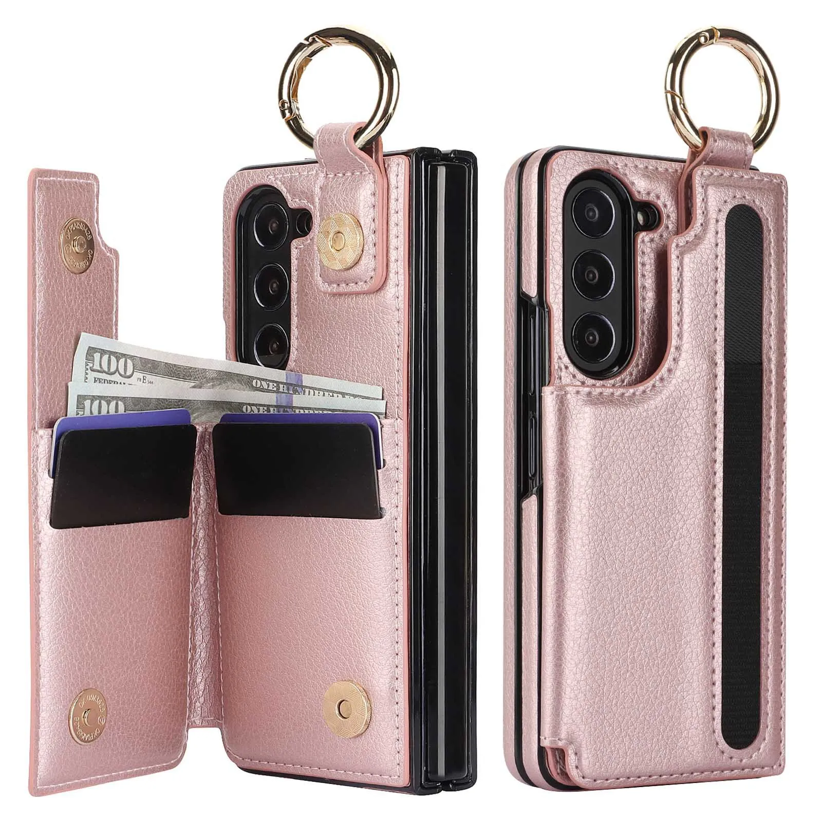Luxurious PU Leather Ring Phone Case with Wallet & Card Slot for Foldable Phones (No Pen)