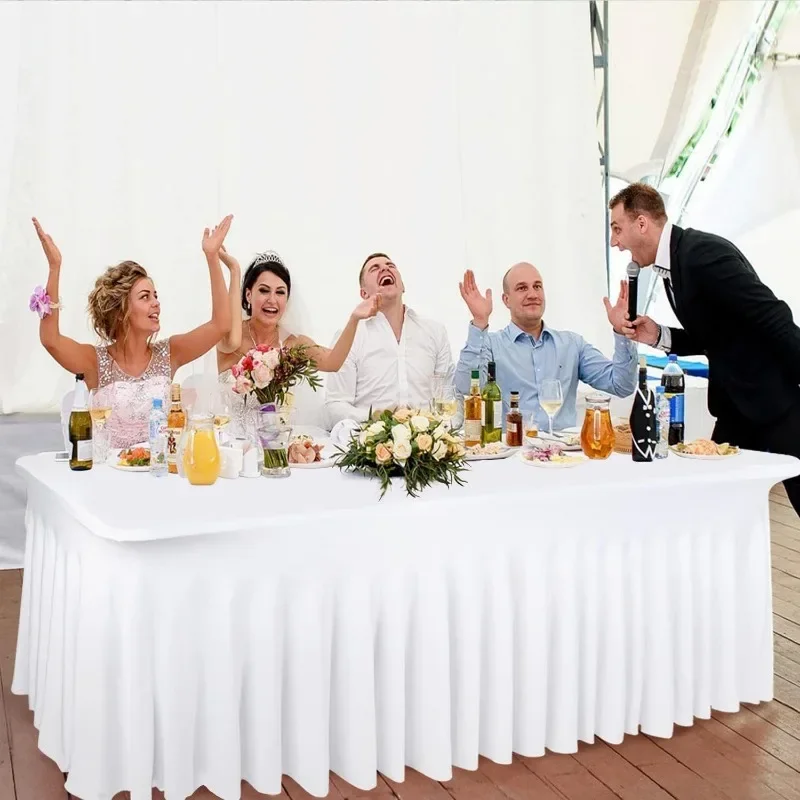 Table Skirt Spandex Table Cover with Skirt Stretchy Tablecloth Wrinkle-Resistant Ruffles Elastic Covers for Wedding Party