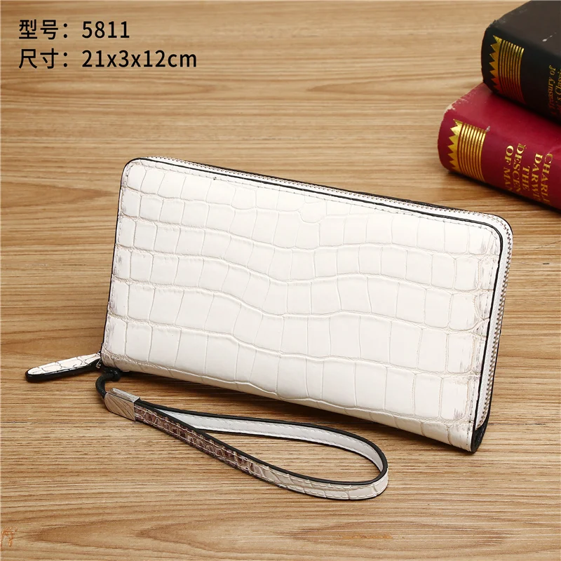 

Genuine leather handbag, bay crocodile, Himalayan white large capacity single pull wallet, fashionable handbag, wrist bag