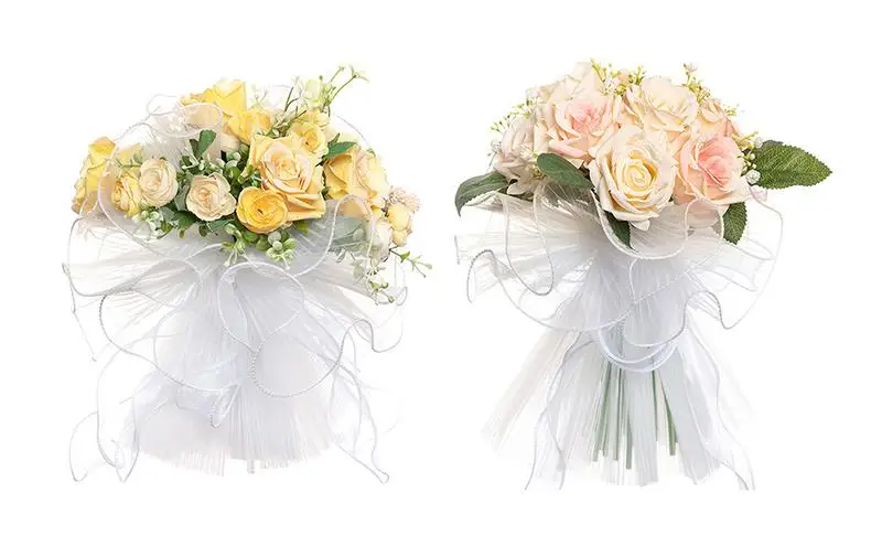

Wedding Flower Bouquets For Bride Romantic Wedding Decor Fake Flower Realistic Silk Roses Artificial Floral Centerpieces Supply
