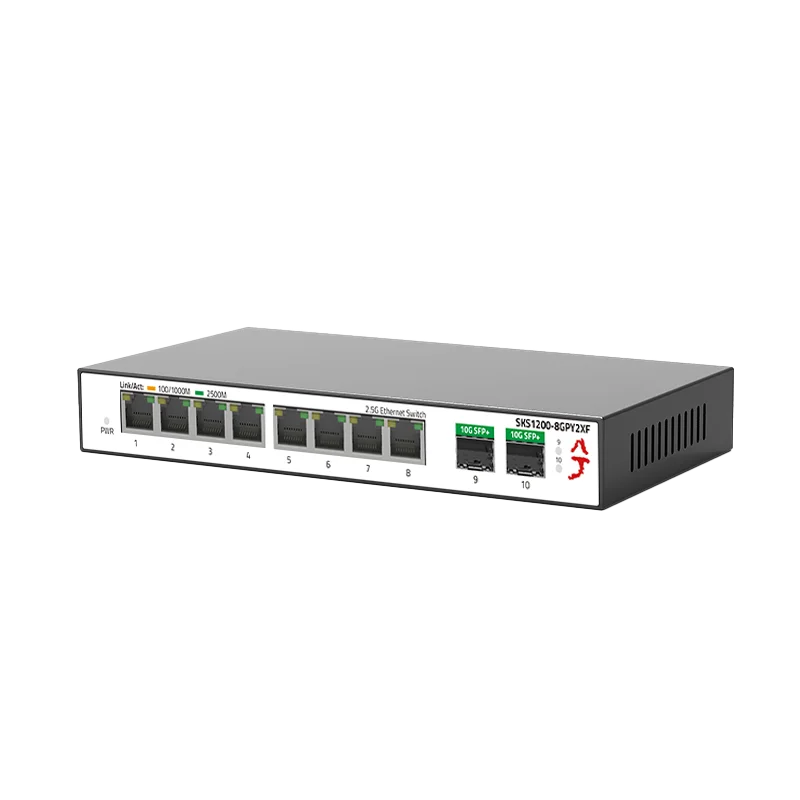 XikeStor 2.5G 비관리형 스위치, 플러그 앤 플레이, 고속 LAN 변속기, 8*2.5G RJ45, 2*10G SFP + 2.5G/10G
